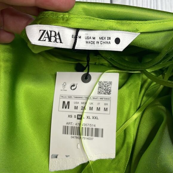 NWT Zara green satin effects surplus midi dress medium - Picture 7 of 11